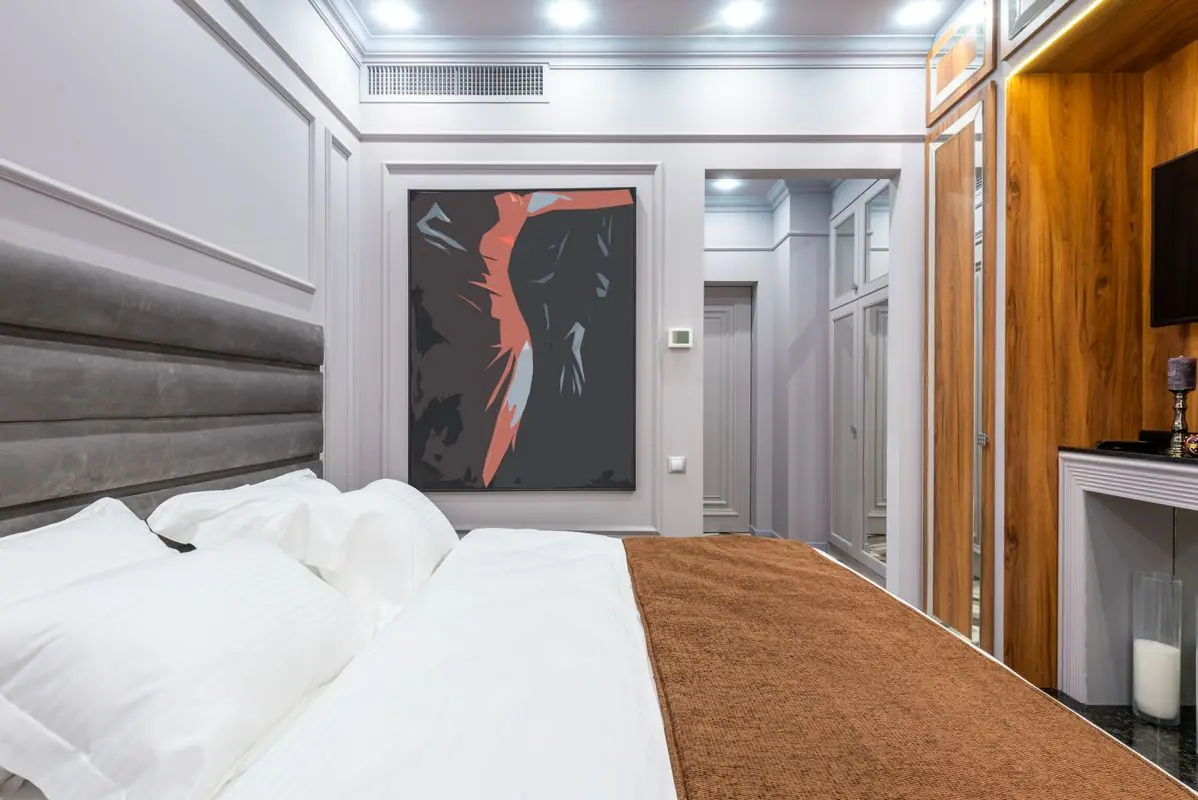 Quarto de hotel moderno, ilustrativo